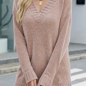 1X Chenille V Neck Long Sleeve Sweater